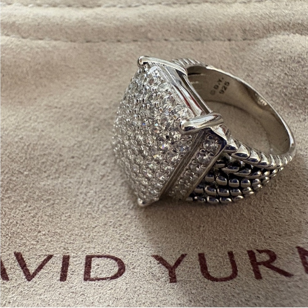 David Yurman Sterling Silver Pavé Square Top Ring with Braided Band sz7